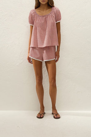 Lonny Short Cantinho Gingham Red