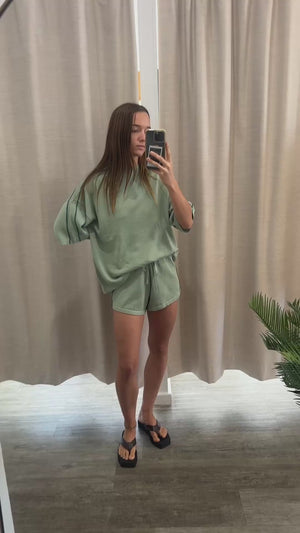 Pippa Oversized Tee - Eucalyptus & Sea Green