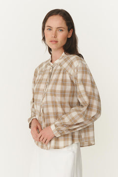 Cora Long Sleeve Blouse - Fawn Plaid