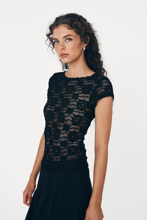 Galo Sunflower Lace Tee - Noir