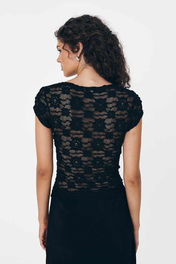 Galo Sunflower Lace Tee - Noir