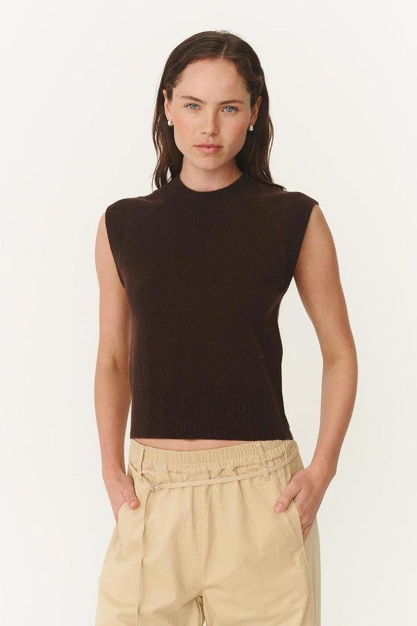 Quinn Merino Knit Vest - Cacao