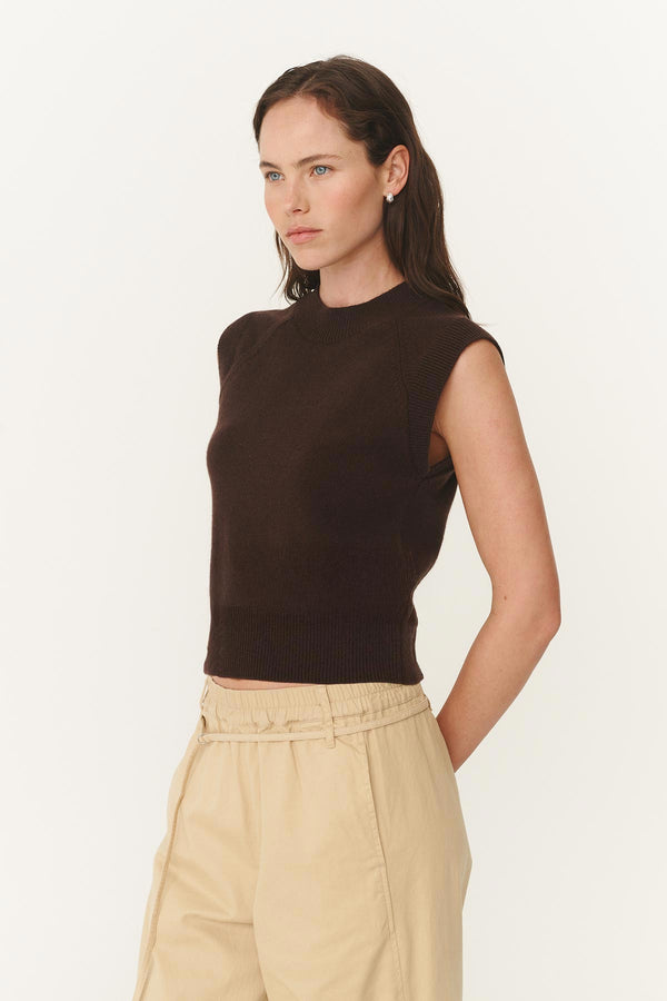 Quinn Merino Knit Vest - Cacao