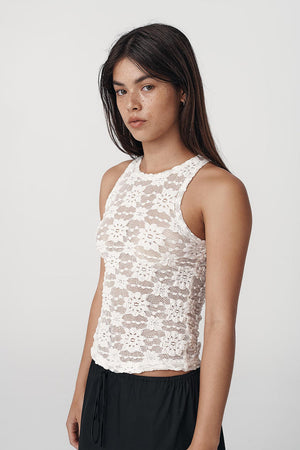 Sloane Sunflower Lace Tank - Creme