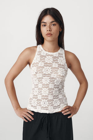 Sloane Sunflower Lace Tank - Creme