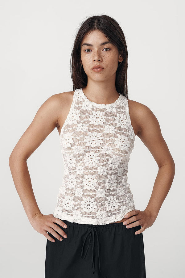Sloane Sunflower Lace Tank - Creme
