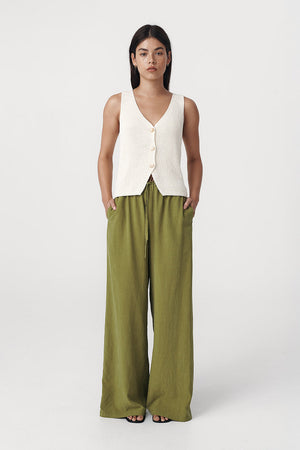Tia Palazzo Pants - Palm Green